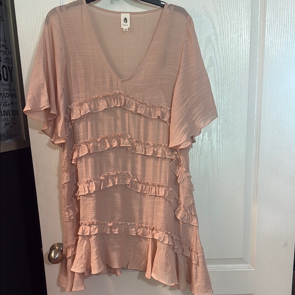 LAWLESS Pink Babydoll Midi Dress with Flutter Sleeves